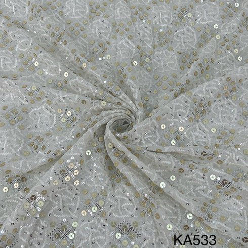 Dyeable Thread Embroidered Sequins Georgette Fabric - KA533
